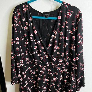 Black, Floral Dress, V-Neck